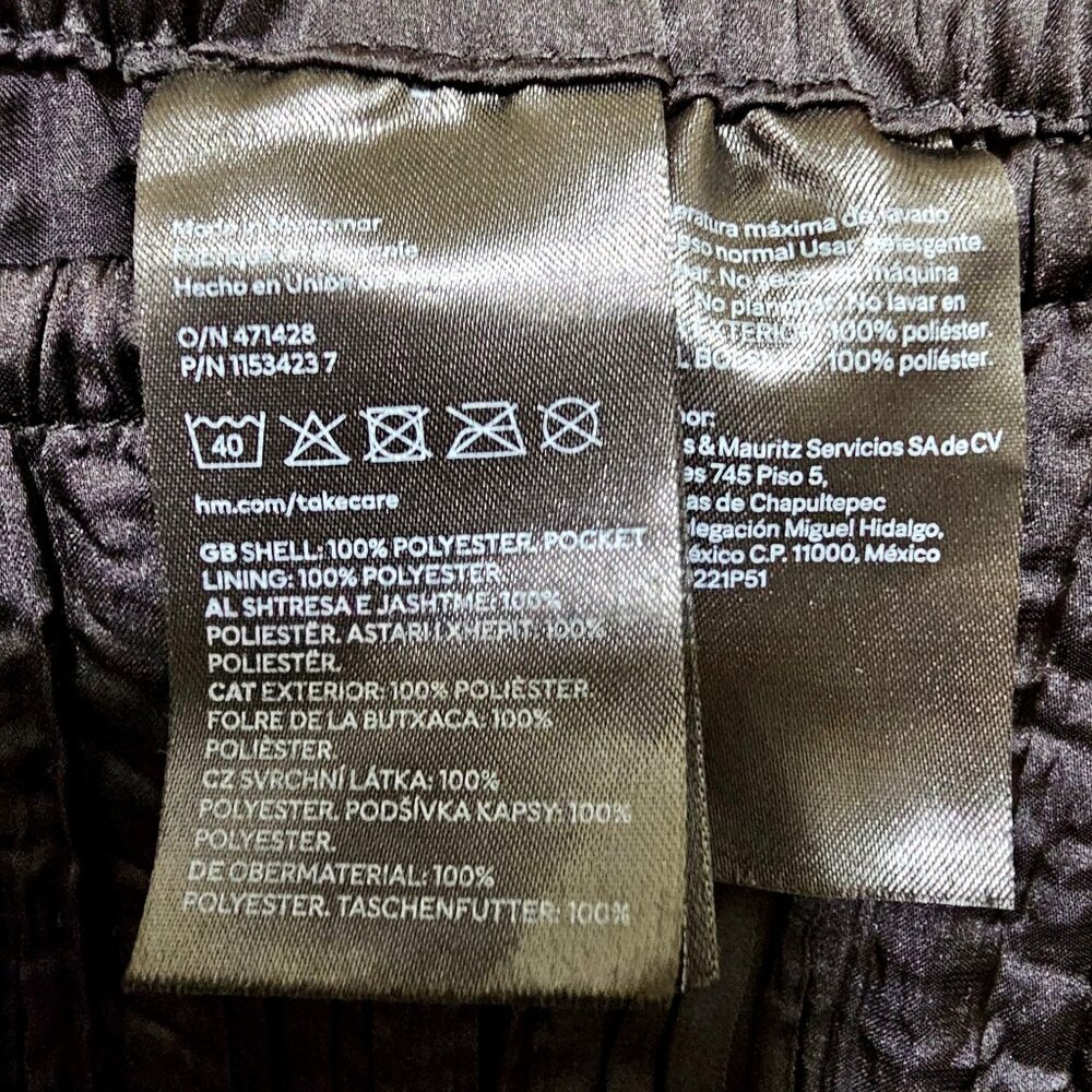 H&M Womens Black Textured Crinkle Pants Medium 100% Polyester Made In Myanmar - Picture 4 of 9